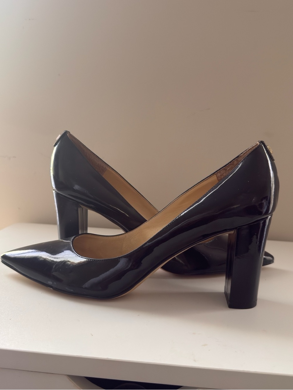 Ivanka Trump Black Patent Block Heel Pumps